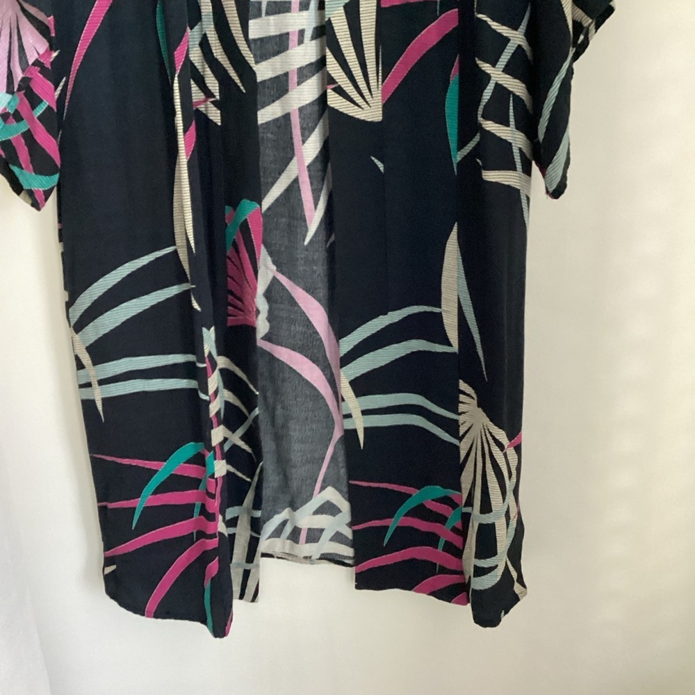 Maeve Kira Long Kimono Jacket Womens Size XS/S Black Tropical Floral Pockets - Picture 4 of 15
